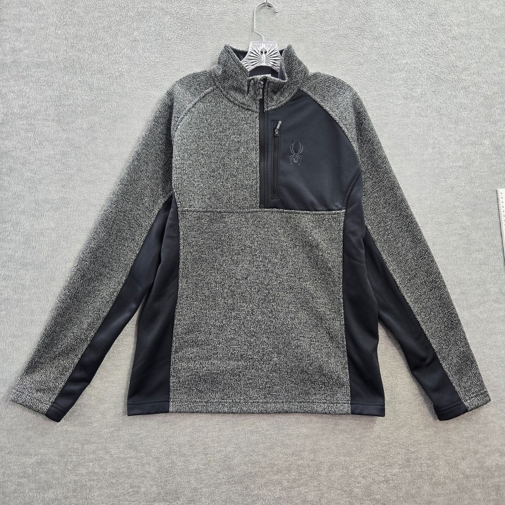 Spyder Men Sweatshirt Large Black Gray Colorblock 1/2 Zip Pockets Logo Mock Neck